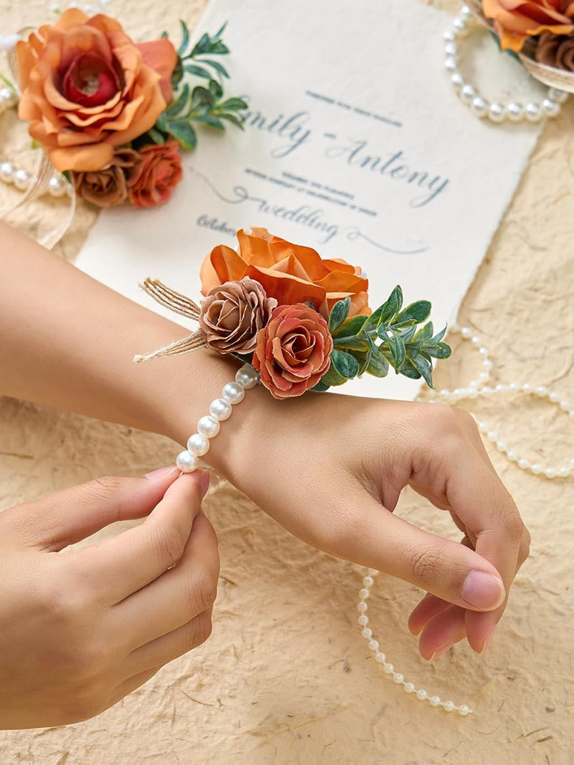 Orange 6 Pcs Wrist Corsages for Wedding