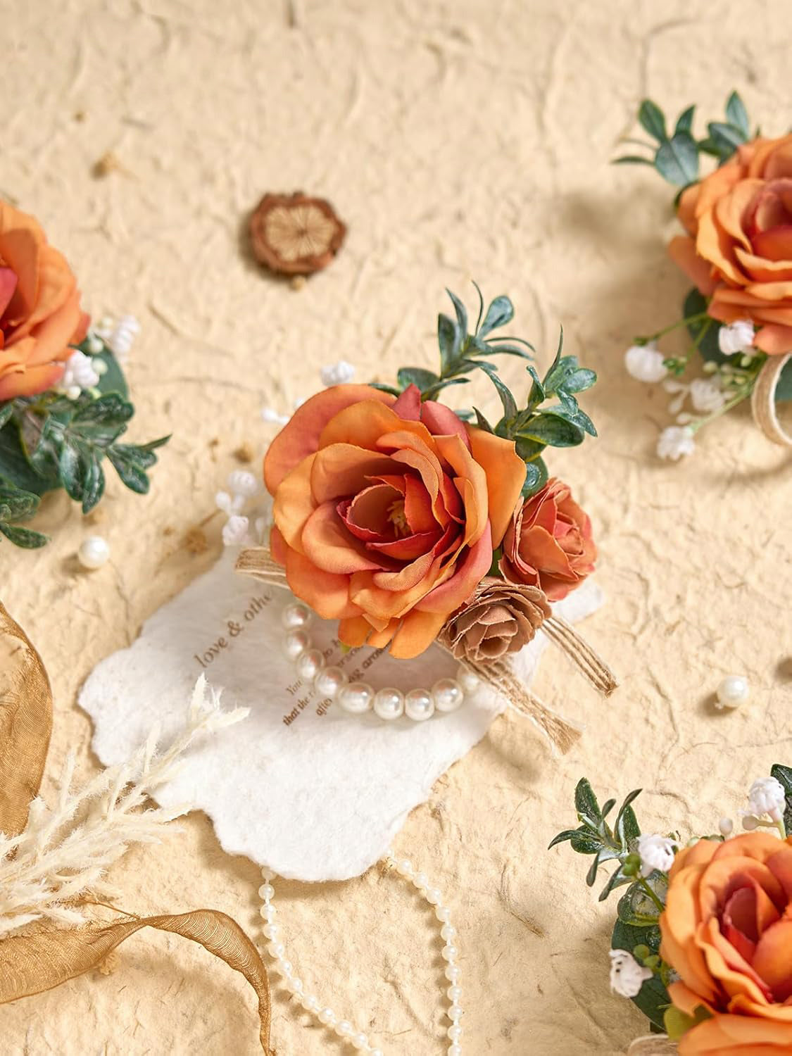 Orange 6 Pcs Wrist Corsages for Wedding