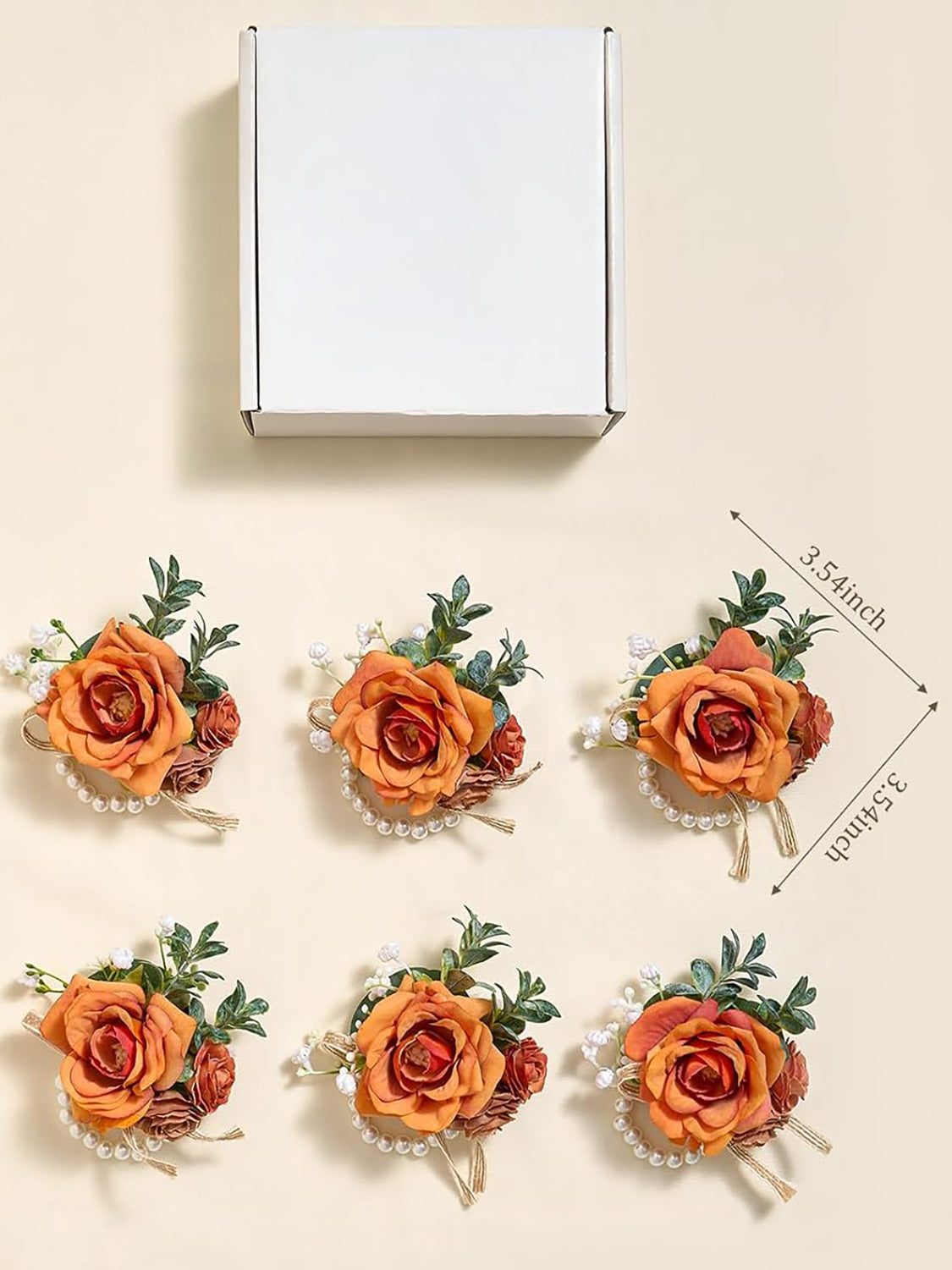 Orange 6 Pcs Wrist Corsages for Wedding