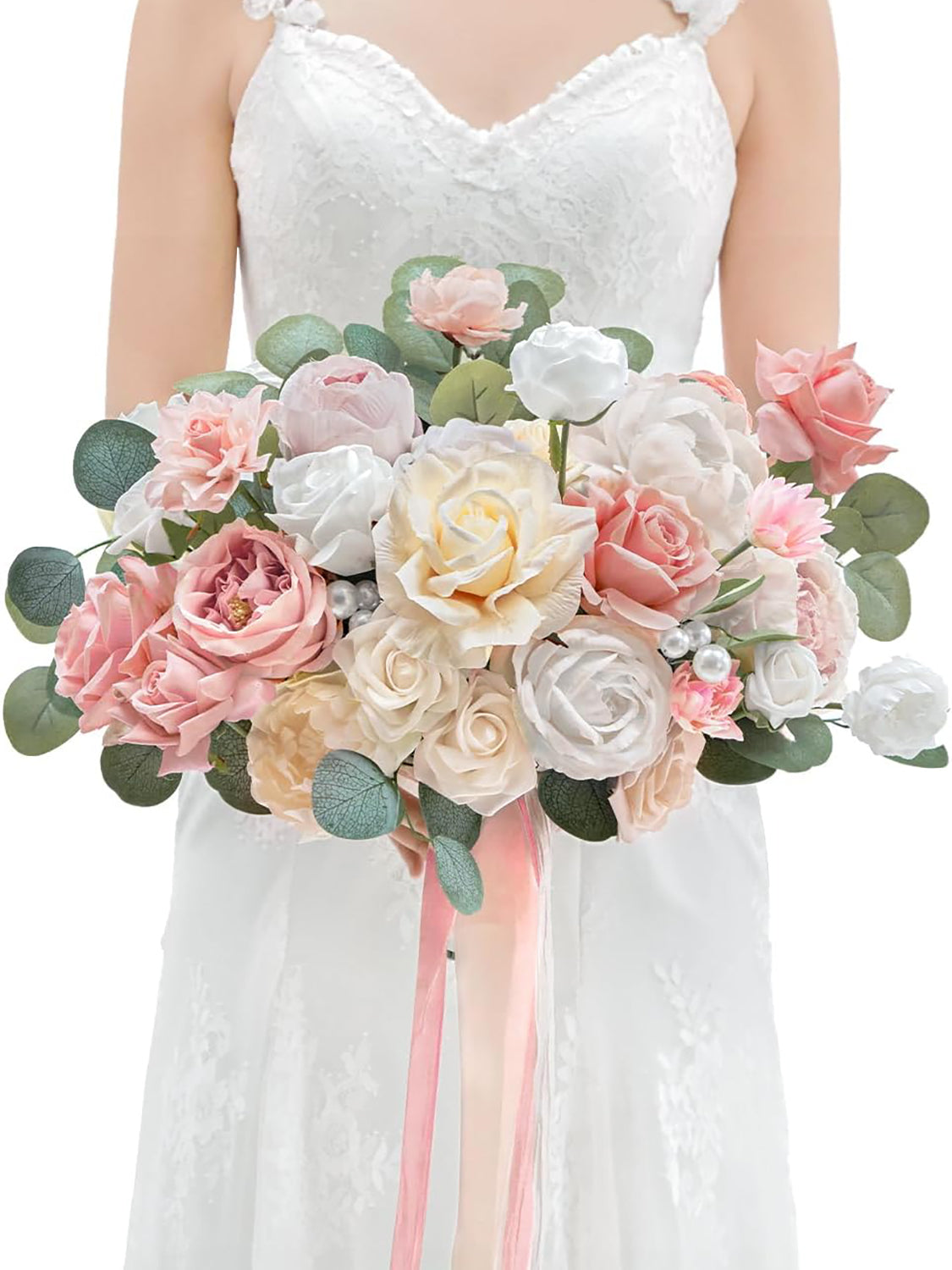 Dusty Rose & Champagne 11 Inch Wedding Bouquets for Bride