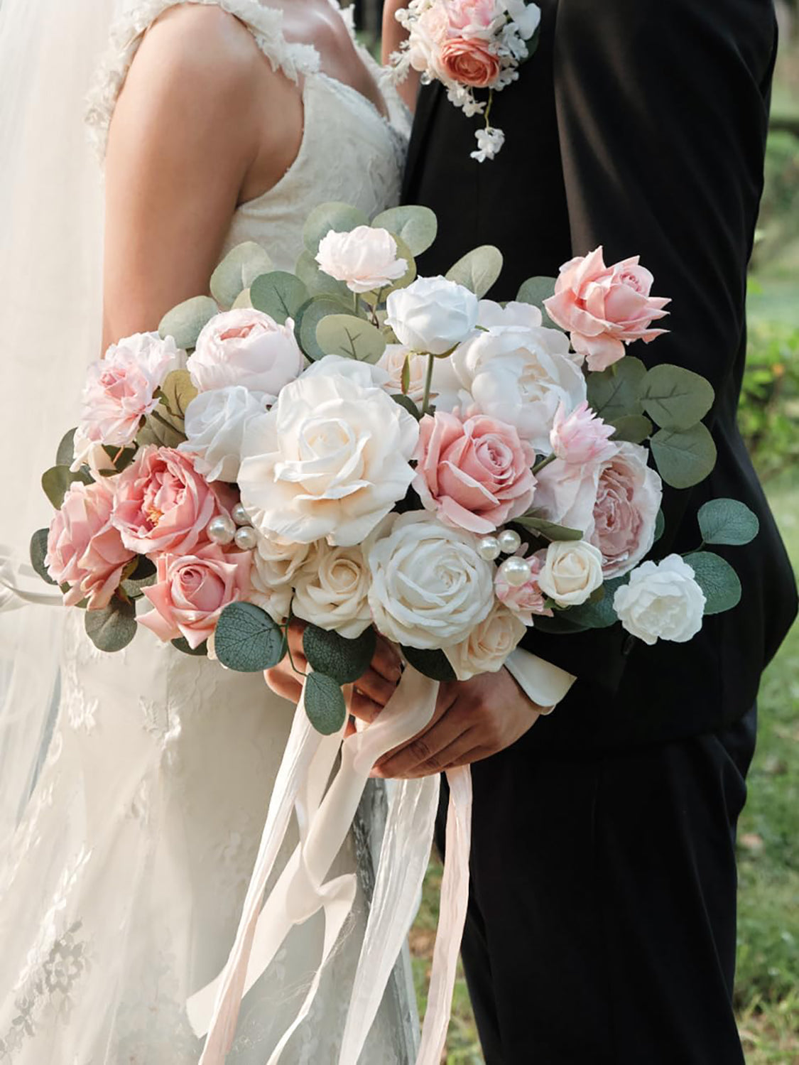 Dusty Rose & Champagne 11 Inch Wedding Bouquets for Bride