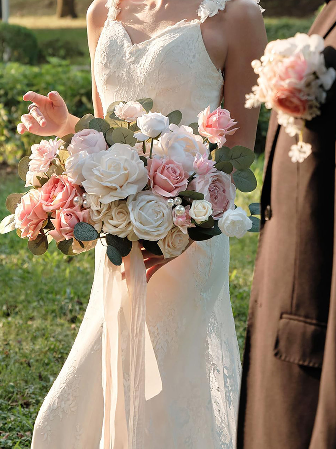 Dusty Rose & Champagne 11 Inch Wedding Bouquets for Bride