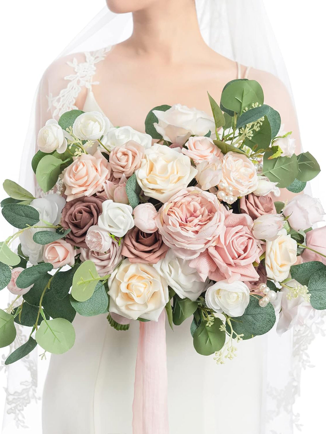 Dusty Rose 15 Inch Wedding Bride Flowers Bouquets