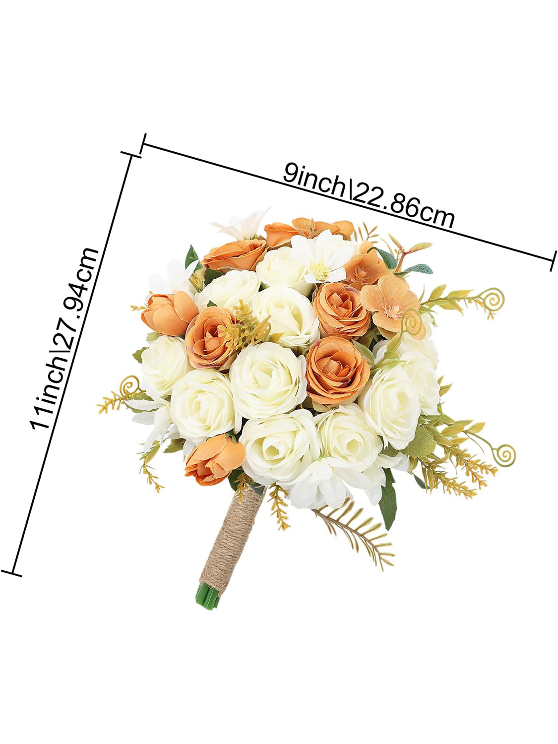Orange And Ivory 6pc Set 7 Inch Artificial Bridesmaid Bouquets For Wedding