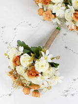 Orange And Ivory 6pc Set 7 Inch Artificial Bridesmaid Bouquets For Wedding