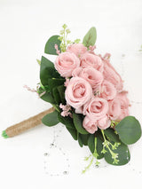 Artificial Ivory Pink Wedding Bridesmaid Bouquets, Set of 6, 7 Inch