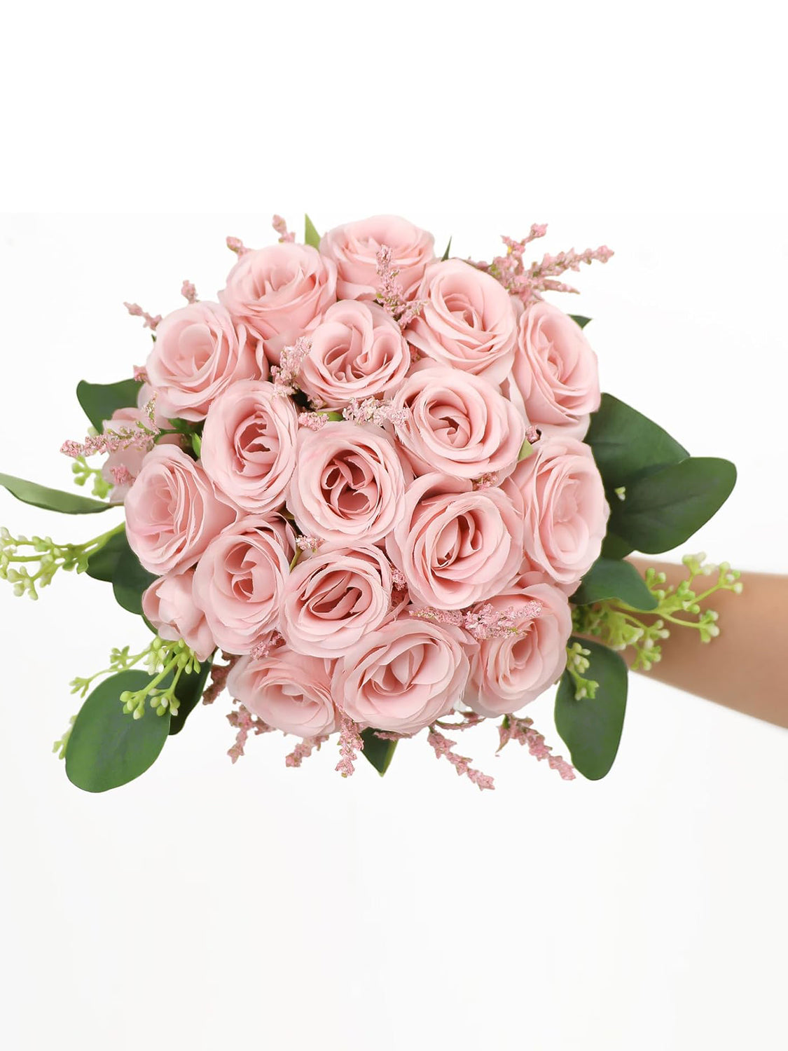 Artificial Ivory Pink Wedding Bridesmaid Bouquets, Set of 6, 7 Inch