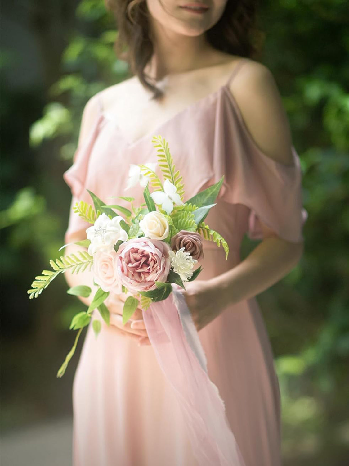 Dusty Rose & Cream Artificial Bridesmaid Bouquets Set of 6