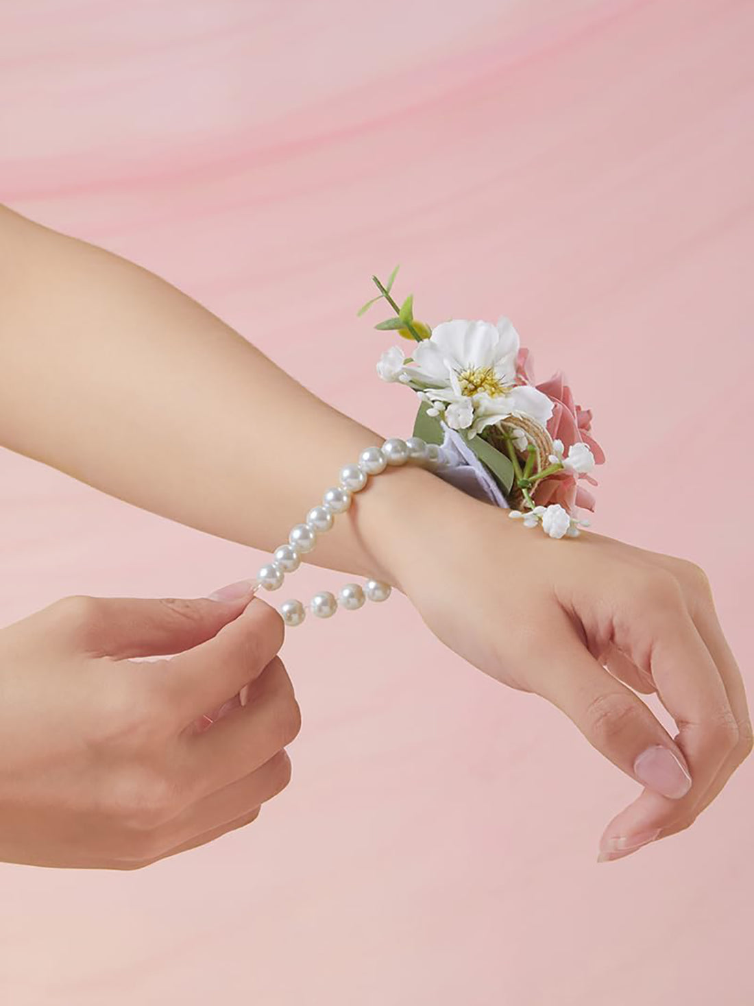 Blush & Cream Rose Wrist Corsages – 6-Piece Set