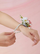 Blush & Cream 6 PCS Pink Rose Wrist Corsages for Wedding