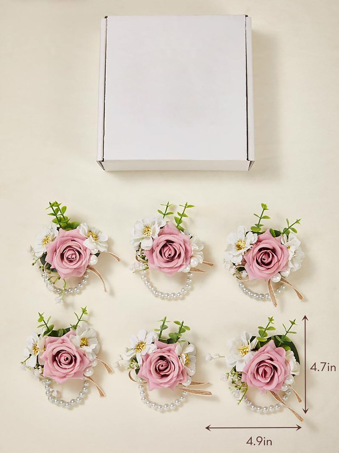 Blush & Cream Rose Wrist Corsages – 6-Piece Set