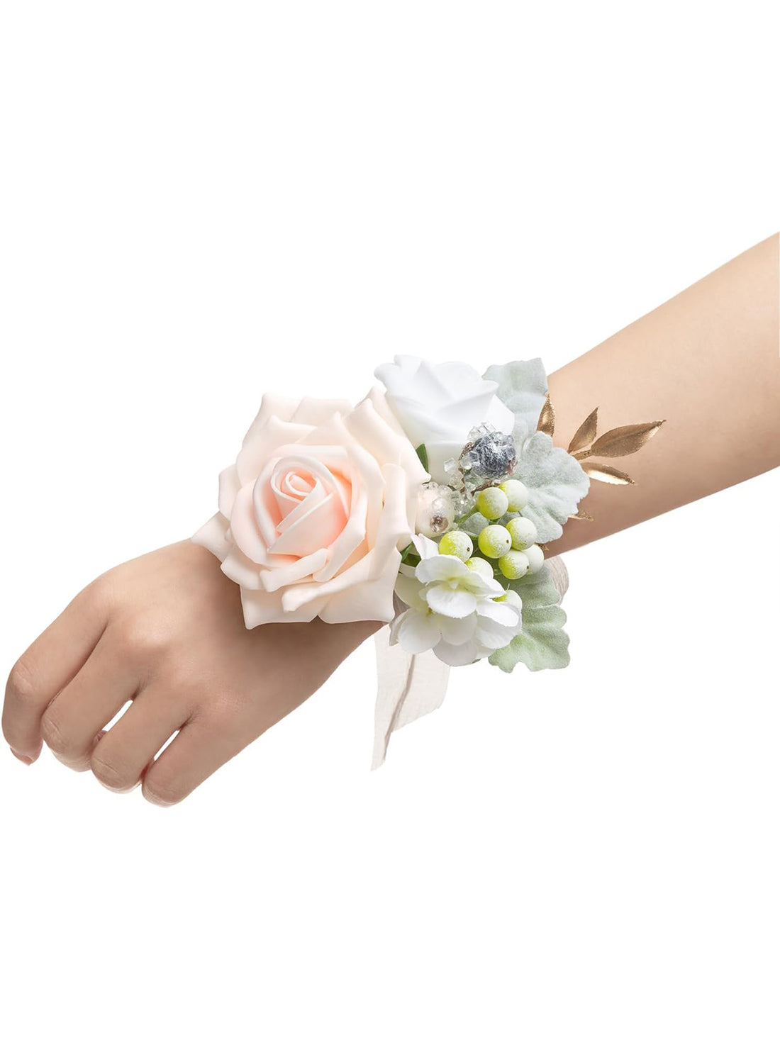 Peach Pink 6pcs Wedding Wrist Corsage Artificial Flowers