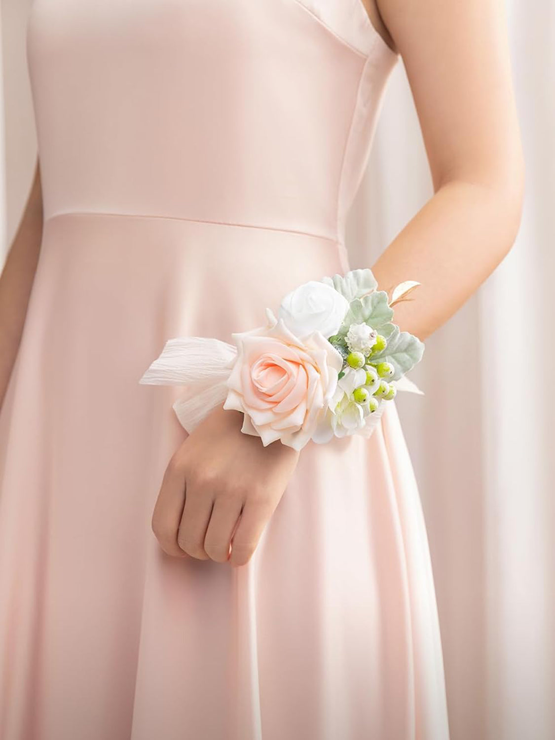 Peach Pink 6pcs Wedding Wrist Corsage Artificial Flowers