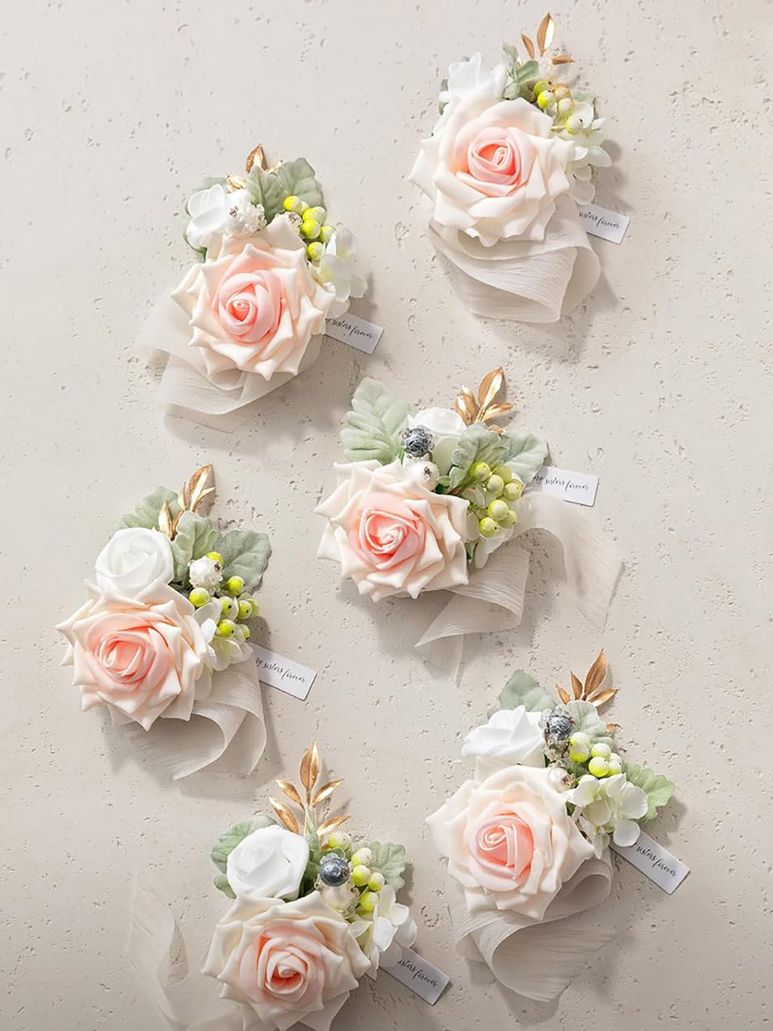 Peach Pink 6pcs Wedding Wrist Corsage Artificial Flowers