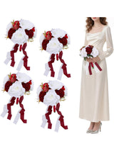 Burgundy White 4Pcs 11 Inch Bridesmaid Bouquet