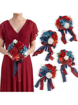 Red & Navy Blue Bridesmaid Bouquets for Wedding Set of 4