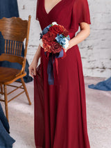 Red & Navy Blue Bridesmaid Bouquets for Wedding Set of 4