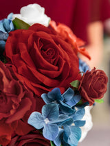 Red & Navy Blue Bridesmaid Bouquets for Wedding Set of 4