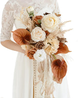 French Orange & Cream 15 Inch Boho Bridal Bouquet Cascading
