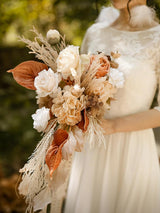 French Orange & Cream 15 Inch Boho Bridal Bouquet Cascading