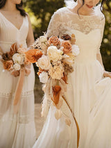 French Orange & Cream 15 Inch Boho Bridal Bouquet Cascading
