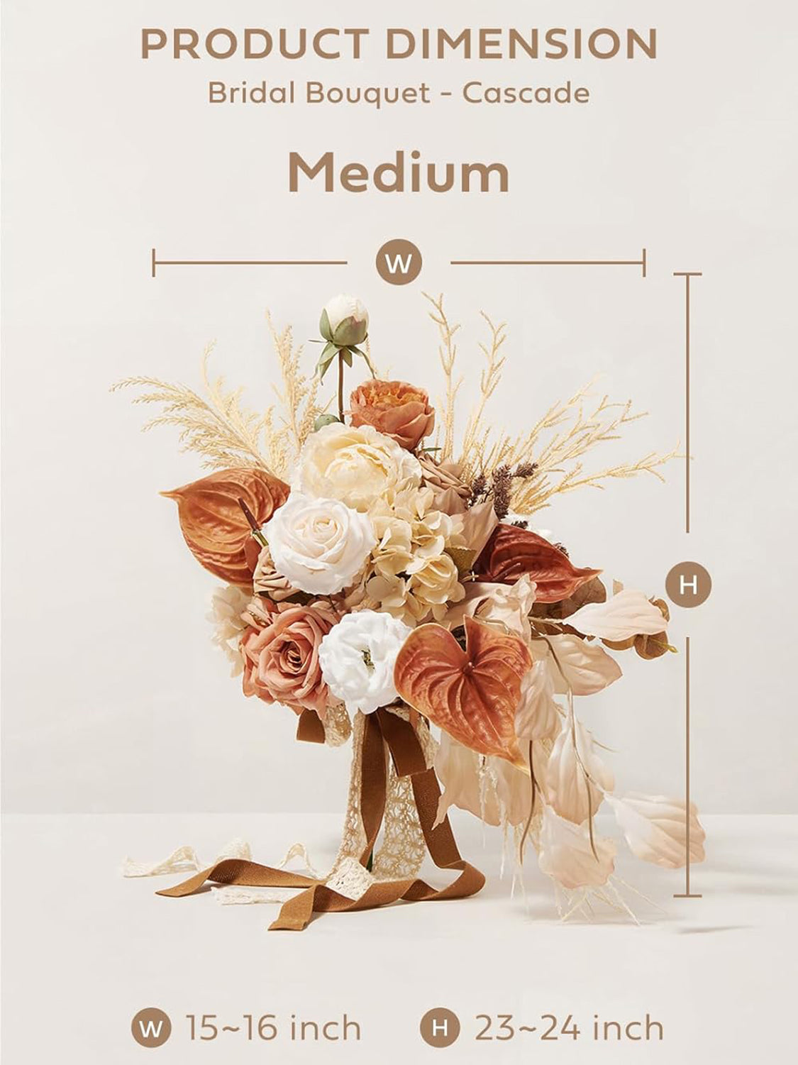 French Orange & Cream 15 Inch Boho Bridal Bouquet Cascading