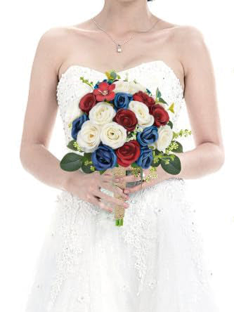 Bridesmaid Bouquets For Wedding 7 Inch Set Of 6 Artificial Ivory Red Blue White