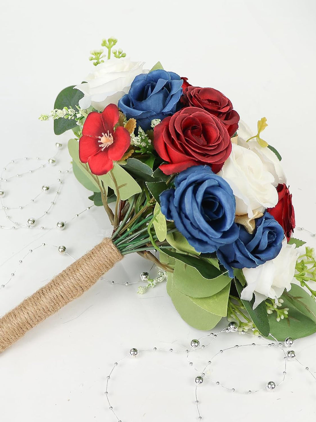 Bridesmaid Bouquets For Wedding 7 Inch Set Of 6 Artificial Ivory Red Blue White
