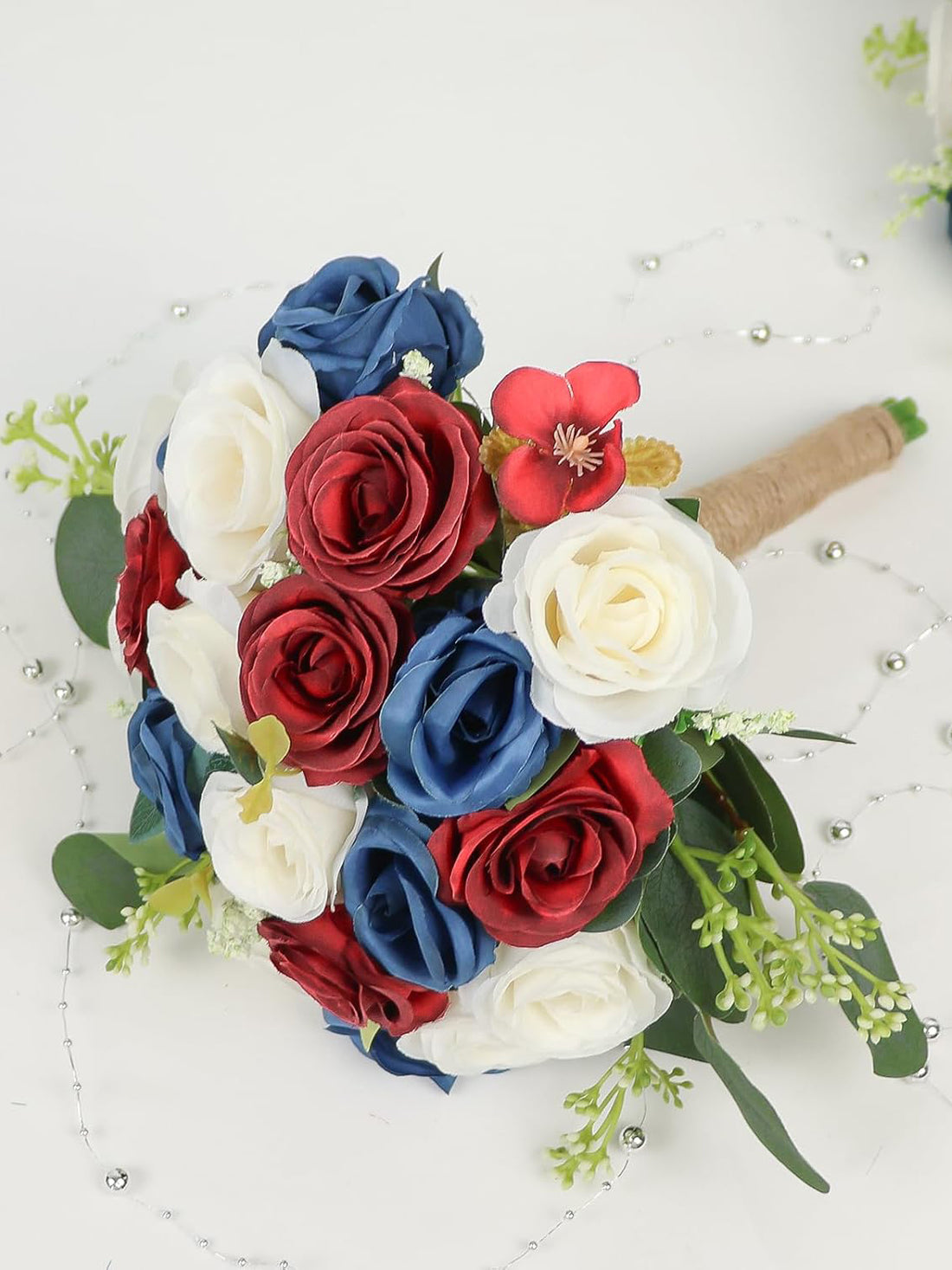 Bridesmaid Bouquets For Wedding 7 Inch Set Of 6 Artificial Ivory Red Blue White