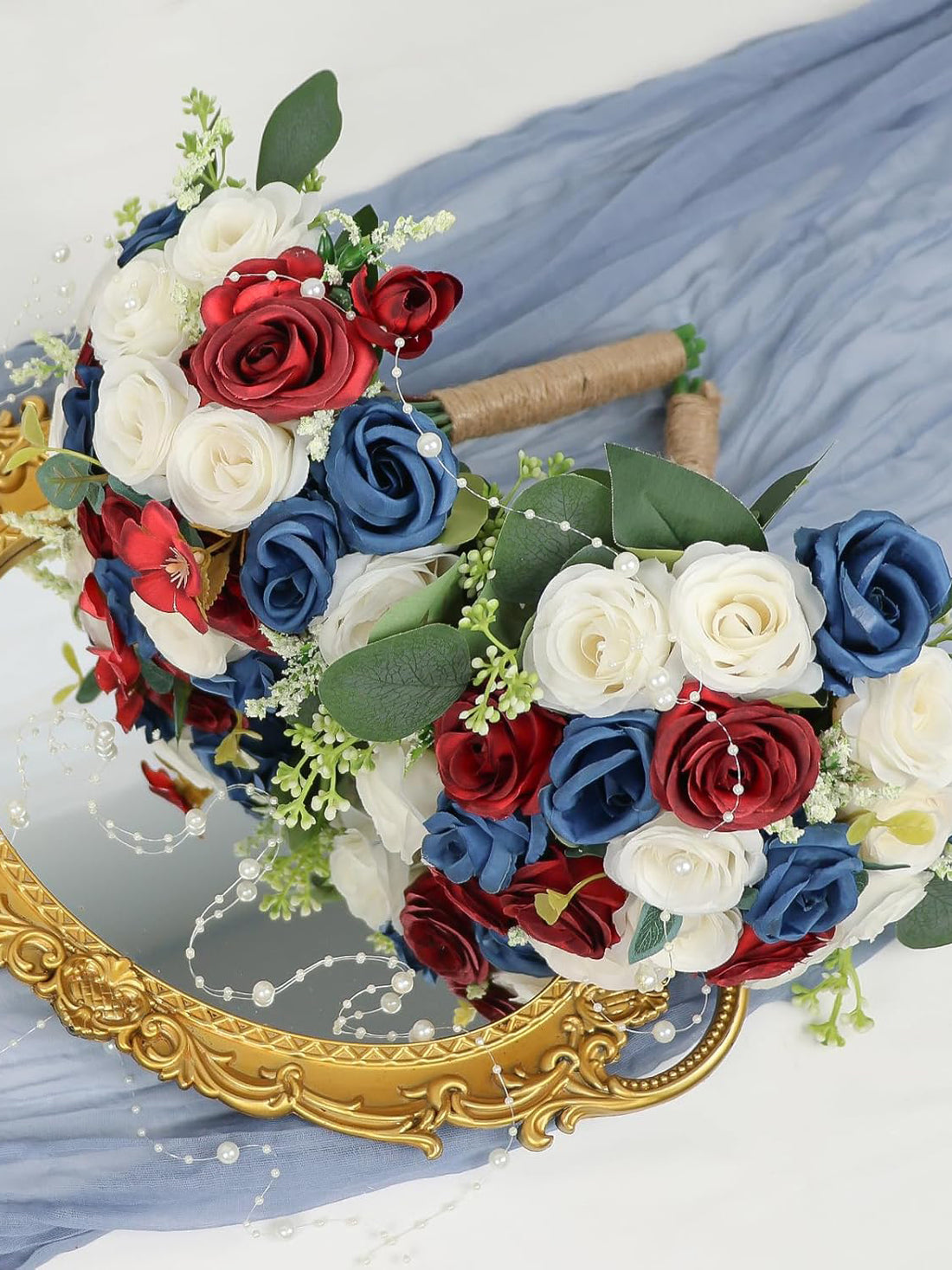 Bridesmaid Bouquets For Wedding 7 Inch Set Of 6 Artificial Ivory Red Blue White
