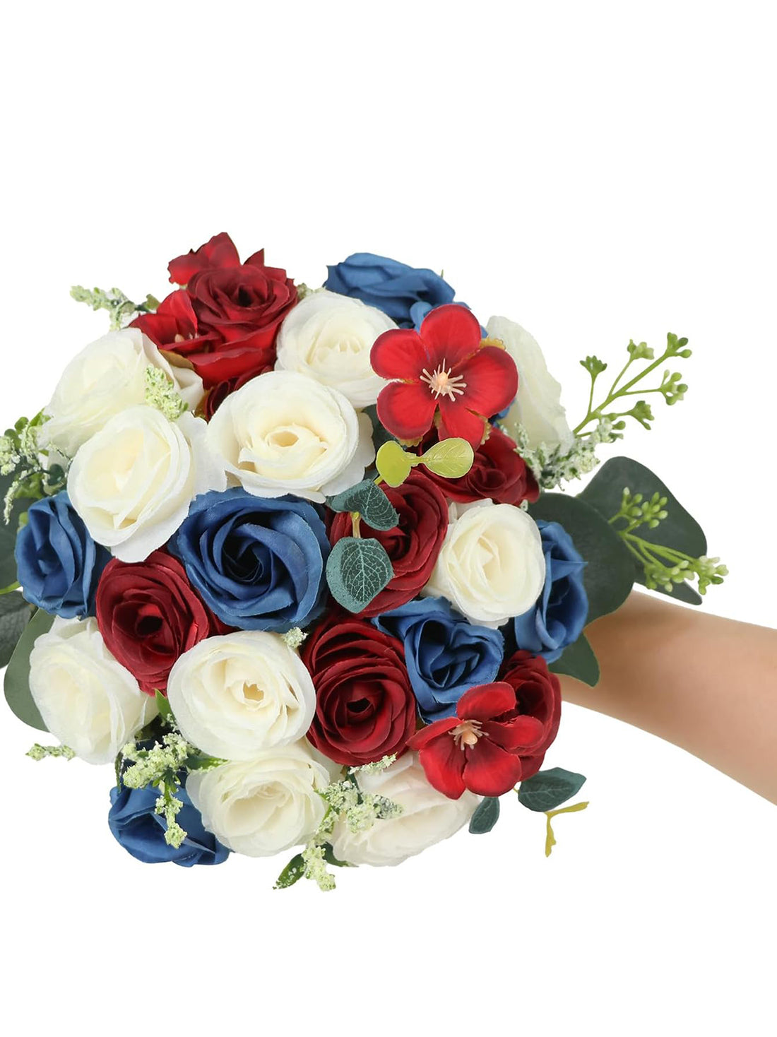 Bridesmaid Bouquets For Wedding 7 Inch Set Of 6 Artificial Ivory Red Blue White