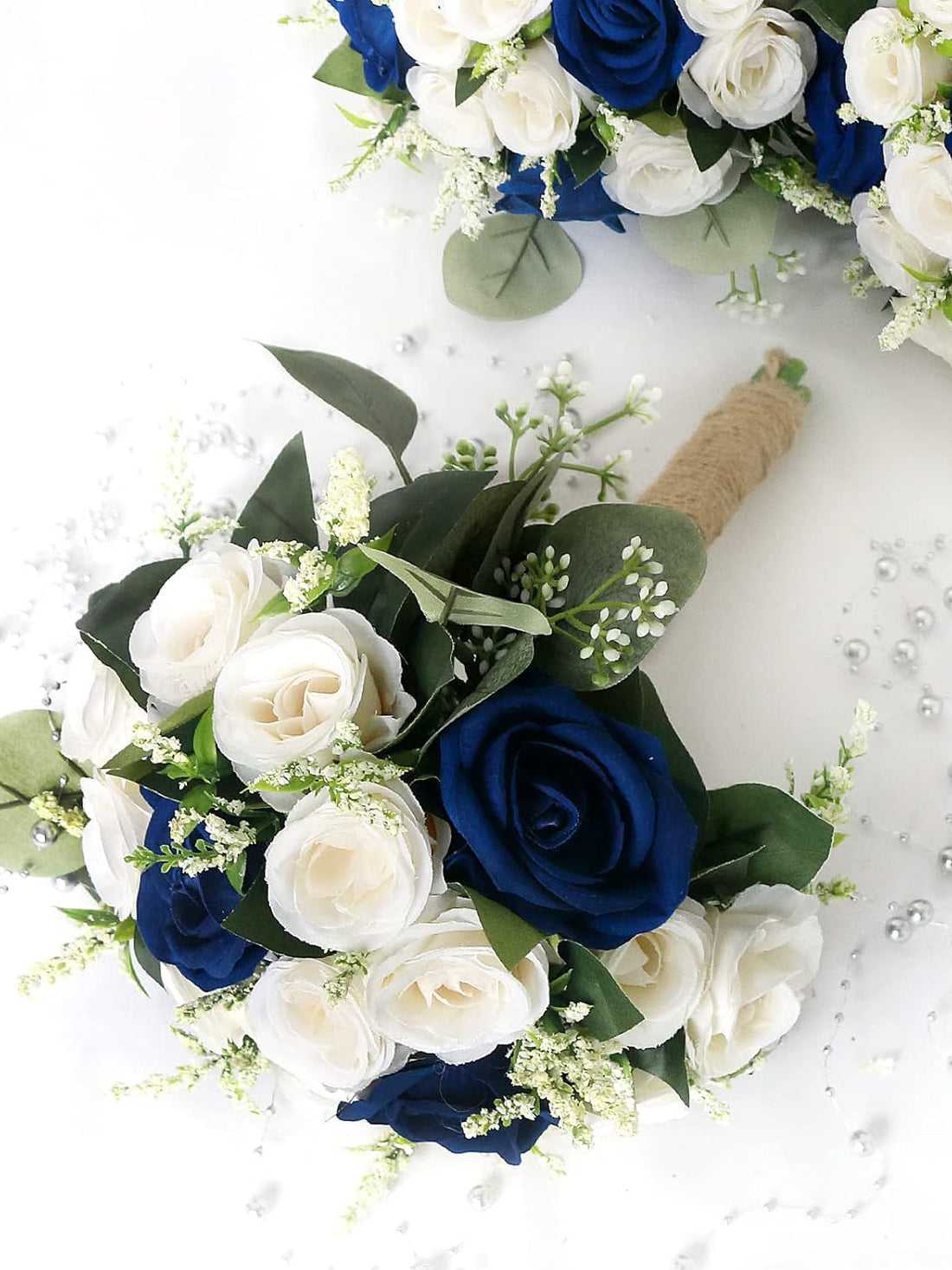 Bridesmaid Bouquets Set Of 6 Artificial Flowers For Wedding Royal Blue White