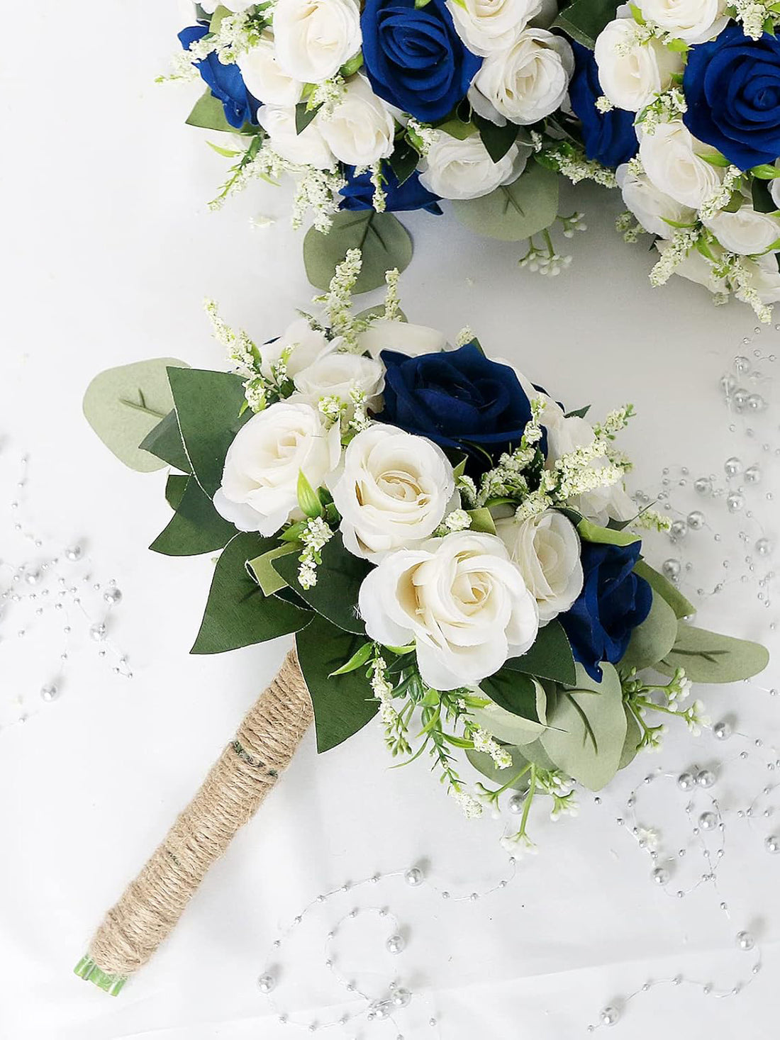 Bridesmaid Bouquets Set Of 6 Artificial Flowers For Wedding Royal Blue White