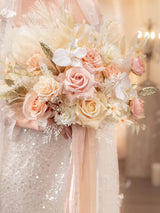 Champagne & Pink 13 Inch Artificial Wedding Bride Bouquets