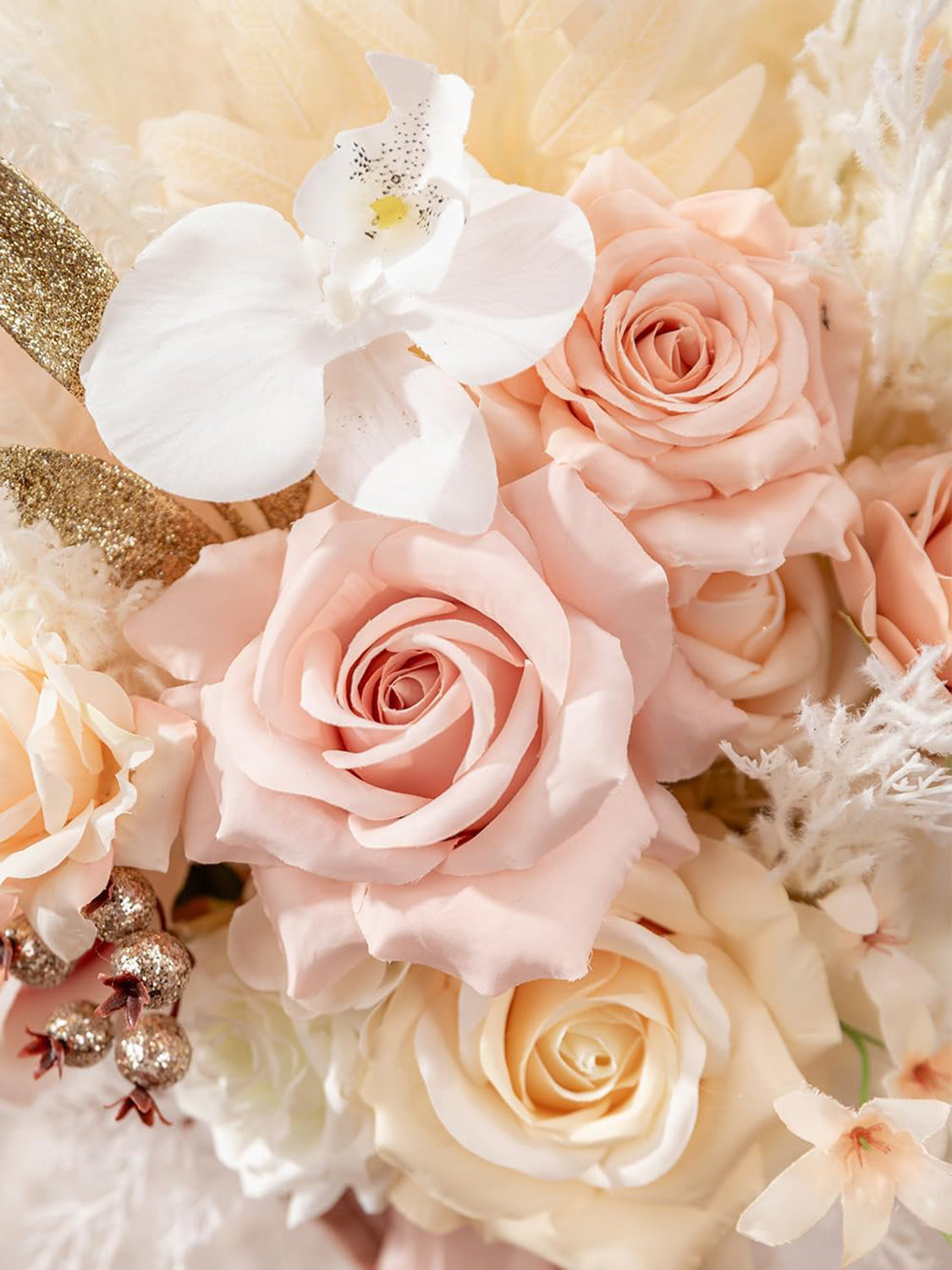 Champagne & Pink 13 Inch Artificial Wedding Bride Bouquets