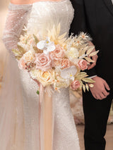Champagne & Pink 13 Inch Artificial Wedding Bride Bouquets