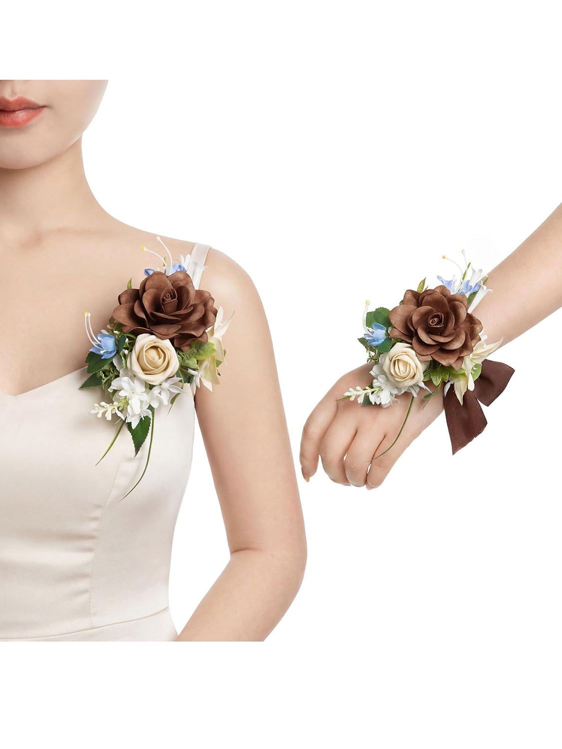 Tawny Beige & Berry Pink 2pcs Wedding Wrist/Shoulder Corsage Artificial Flower