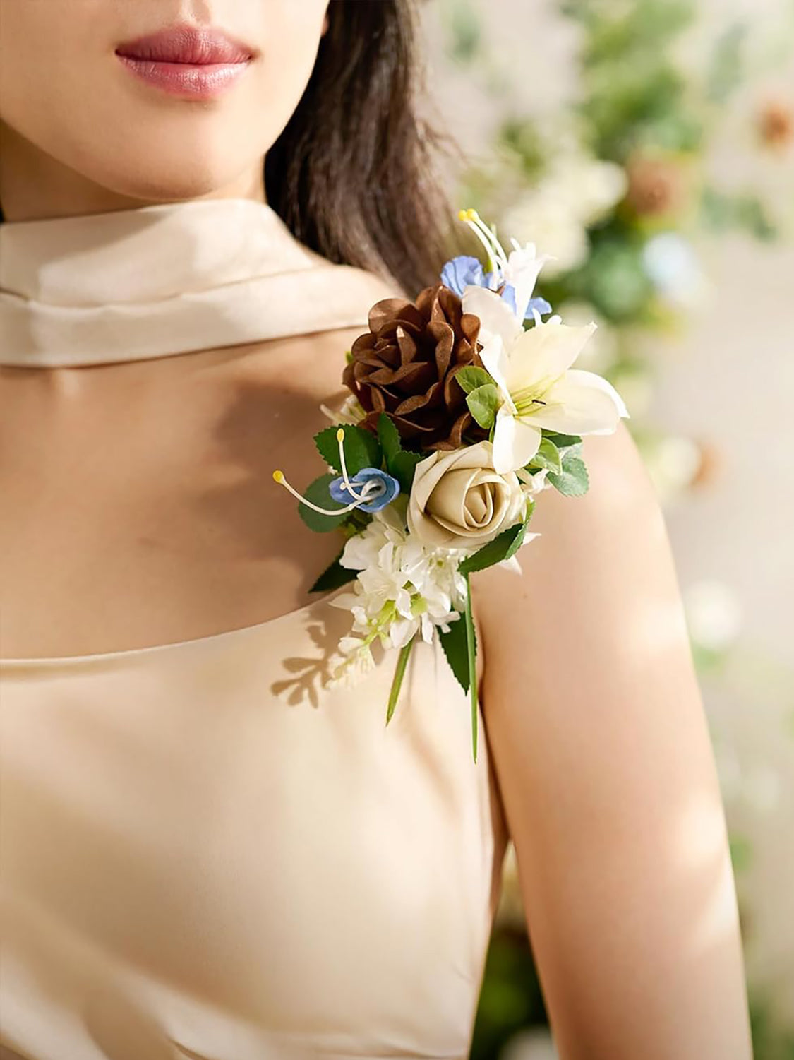 Tawny Beige & Berry Pink 2pcs Wedding Wrist/Shoulder Corsage Artificial Flower