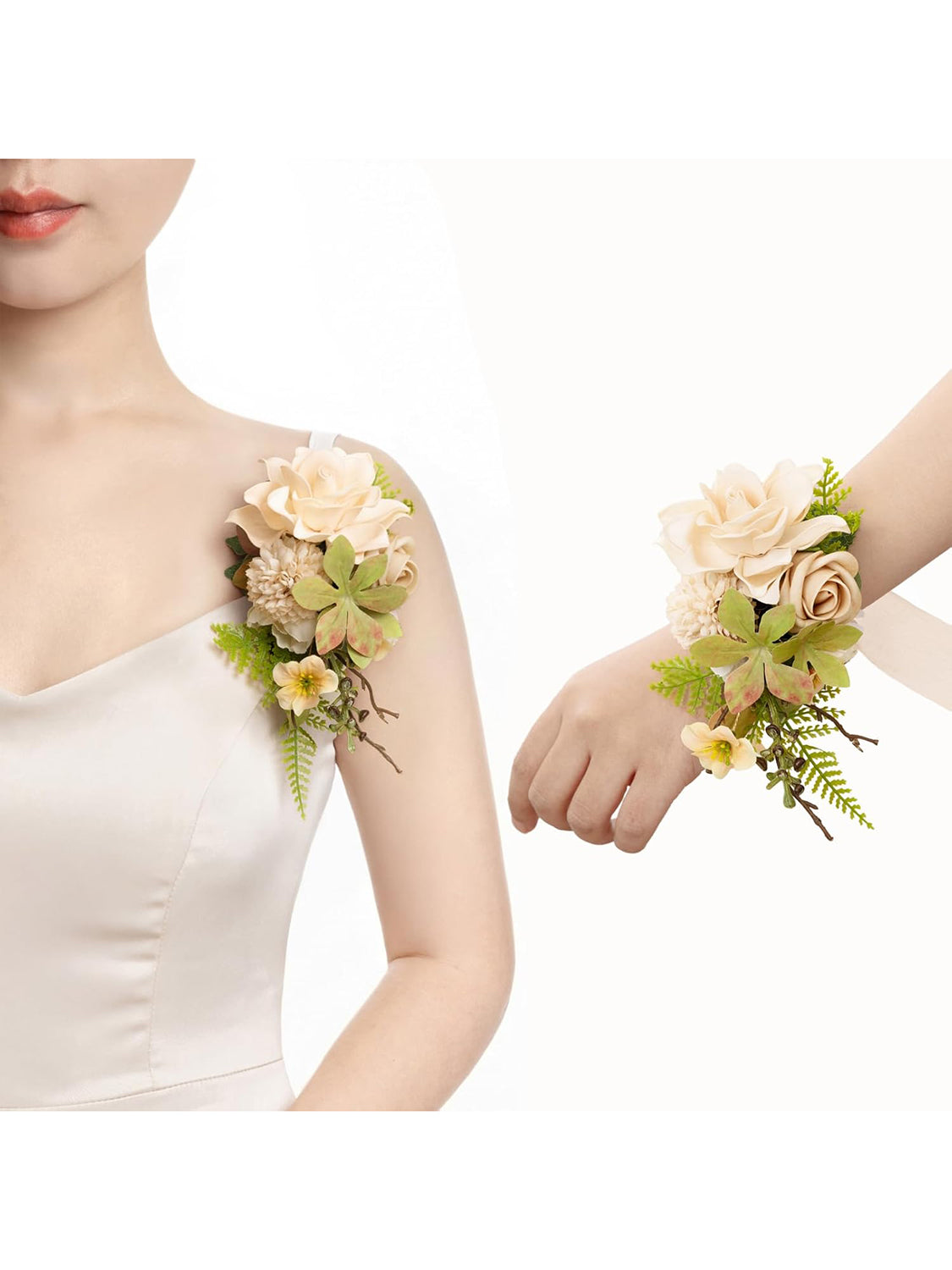 Sand Beige 2pcs Wedding Wrist/Shoulder Corsage Artificial Flower