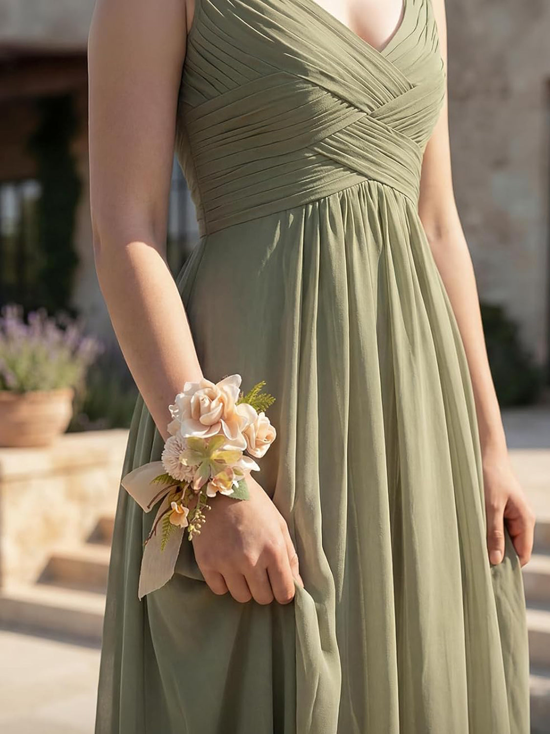 Sand Beige 2pcs Wedding Wrist/Shoulder Corsage Artificial Flower