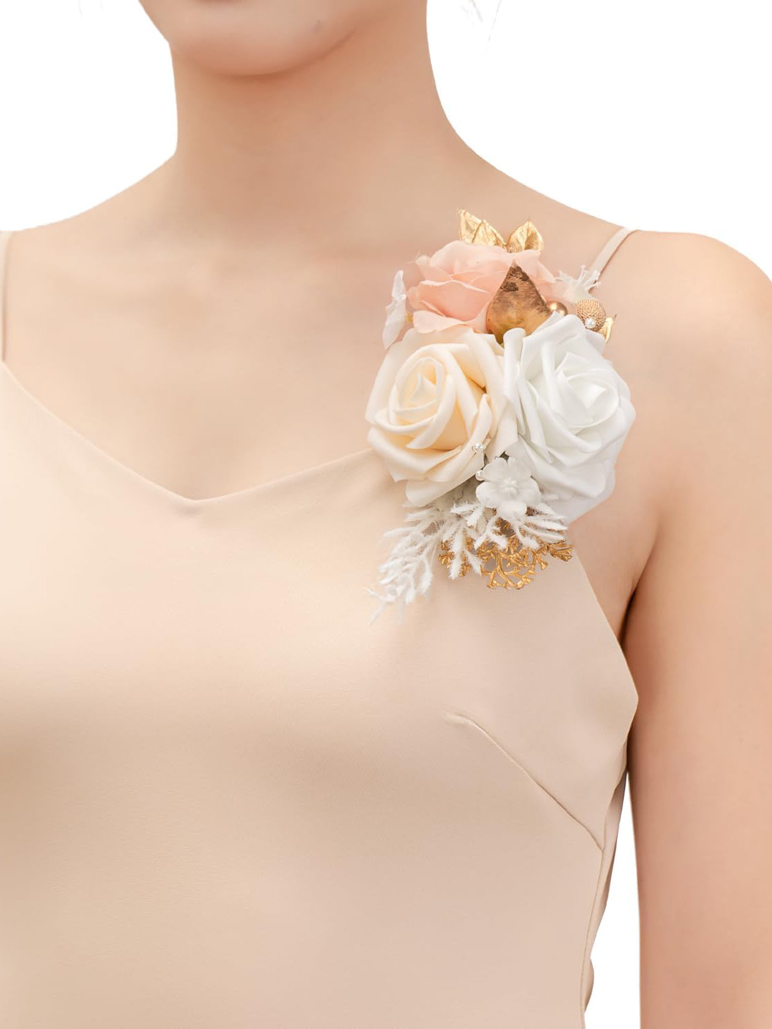 Champagne & Pink Artificial Shoulder Corsages Flowers Set of 2
