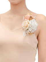 Champagne & Pink Artificial Shoulder Corsages Flowers Set of 2