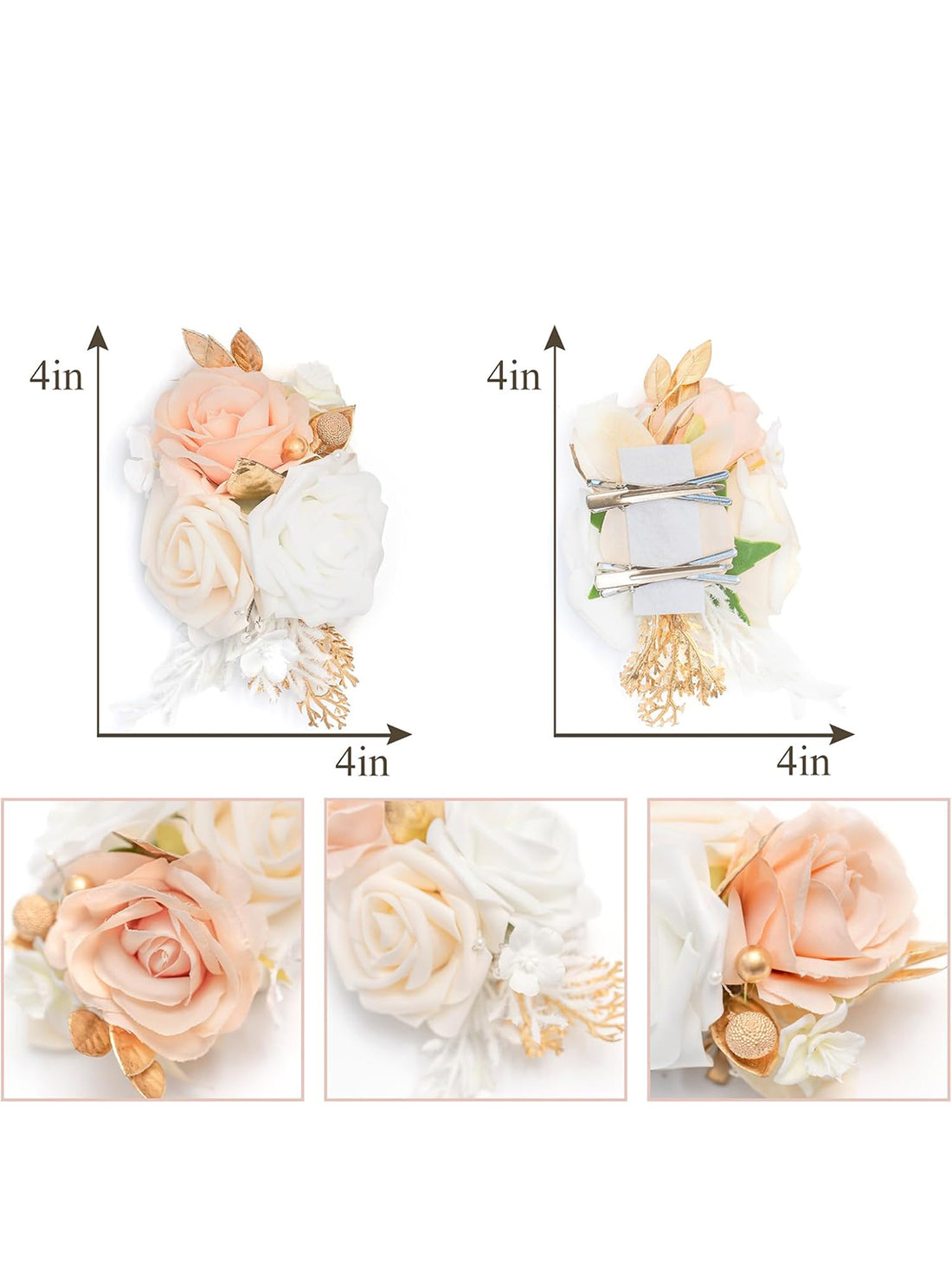 Champagne & Pink Artificial Shoulder Corsages Flowers Set of 2