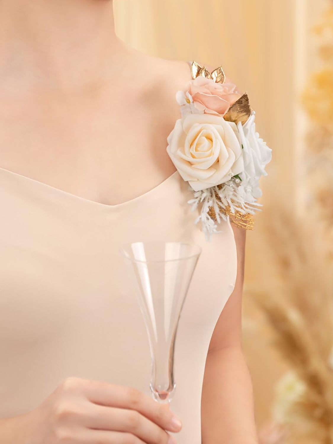 Champagne & Pink Artificial Shoulder Corsages Flowers Set of 2