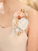 Champagne & Pink Artificial Shoulder Corsages Flowers Set of 2