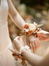 Beige Burnt Orange Rustic 6pcs Wedding Wrist Corsage Artificial Flowers