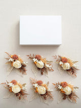 Beige Burnt Orange Rustic 6pcs Wedding Wrist Corsage Artificial Flowers