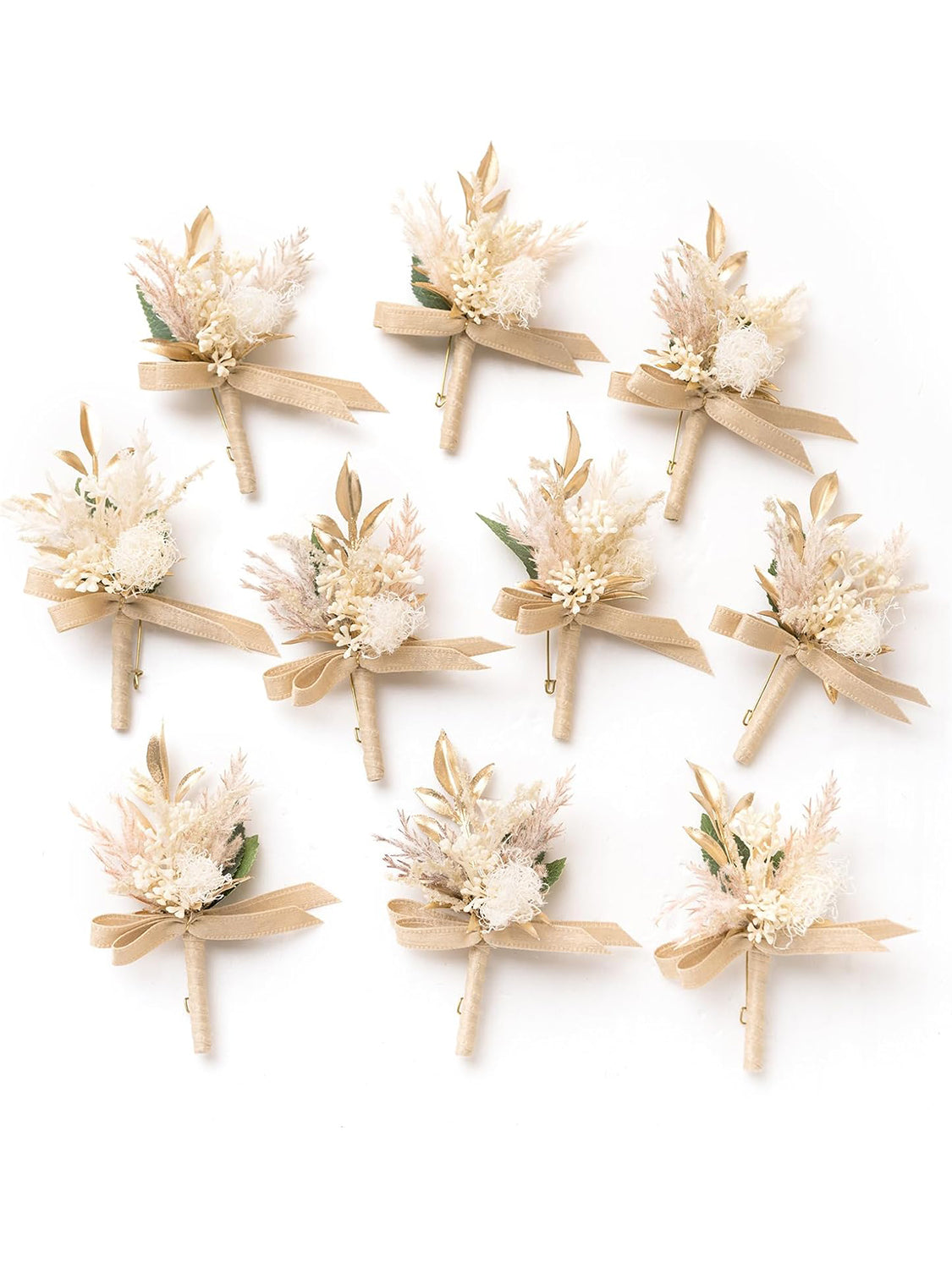 Beige 10pcs Groomsmen Guest Boutonniere