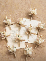 Beige 10pcs Groomsmen Guest Boutonniere