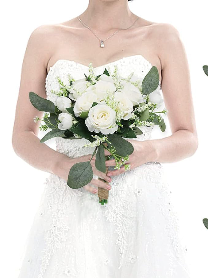 Ivory Artificial Flower Bouquet Set of 6 Bridesmaid Bouquets 7 Inch for Wedding